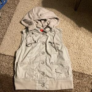 Esprit beige hooded button up sleeveless cargo utility vest.